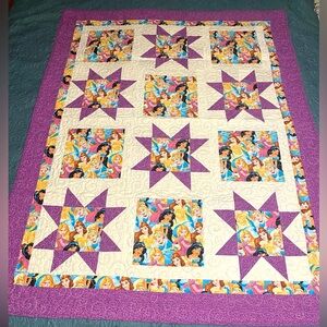 Disney Princess Purple and Cream Star Pattern Quilt
